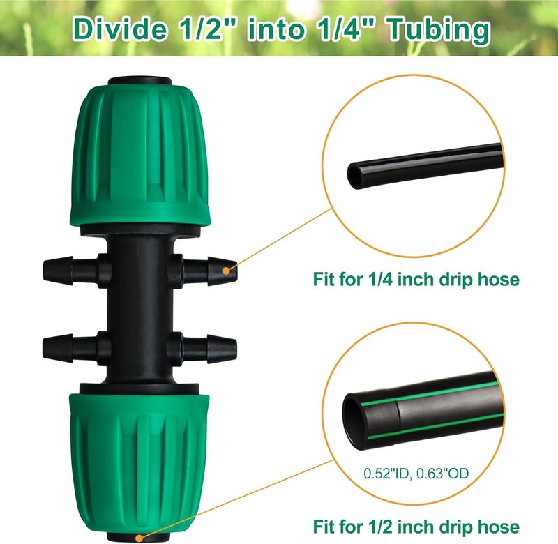 JAYEE Drip Irrigation Fittings, 10 Pcs Lock Barbed Tee for 1/2 to 1/4 Inch Vinyl Tubing, Drip Line Parts 6-Way Tees Irrigation Connectors for Drip Sprinkler Garden Lawn Systems, Green - Image 2